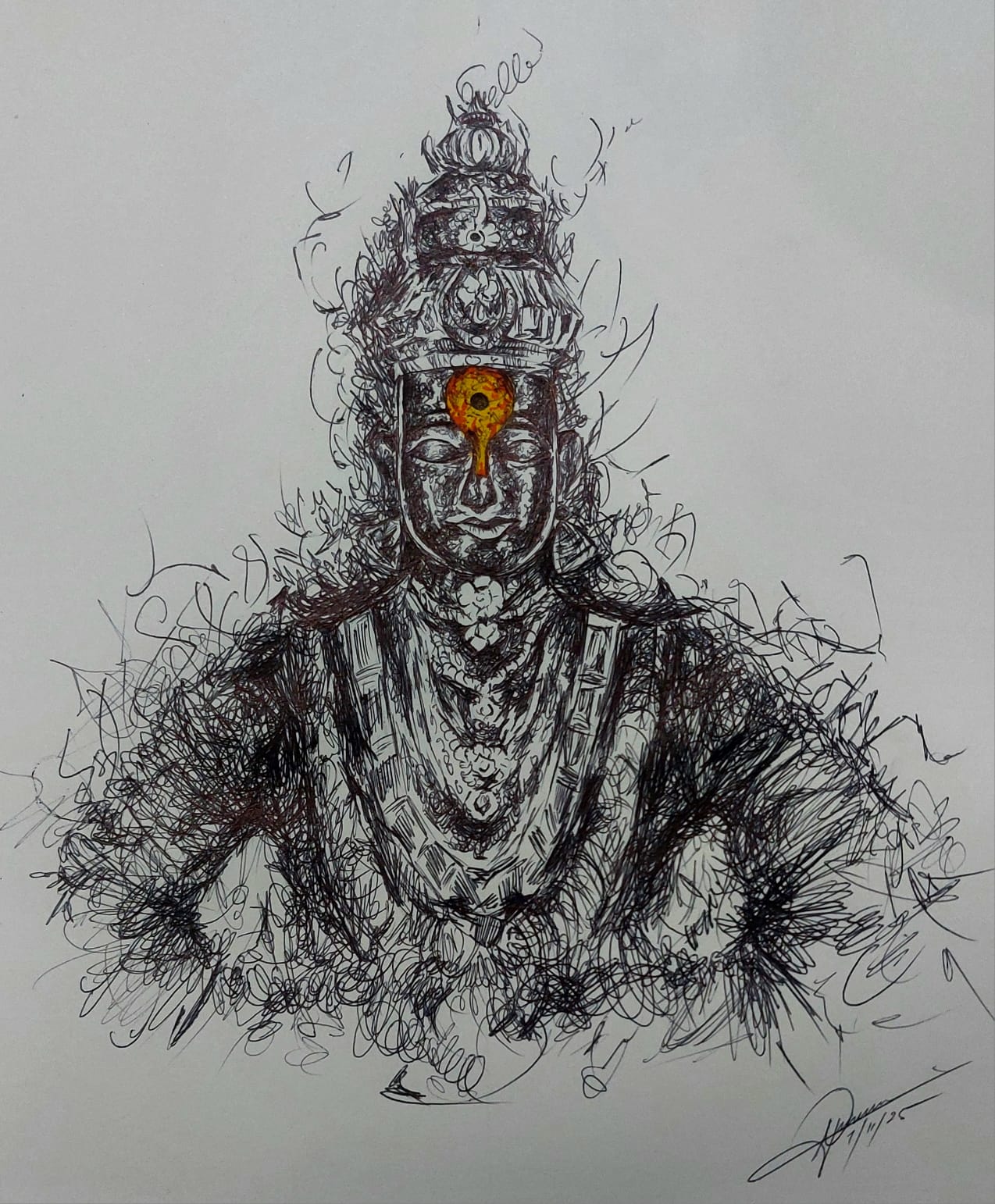 Pen Sketch - South Indian temple Statue