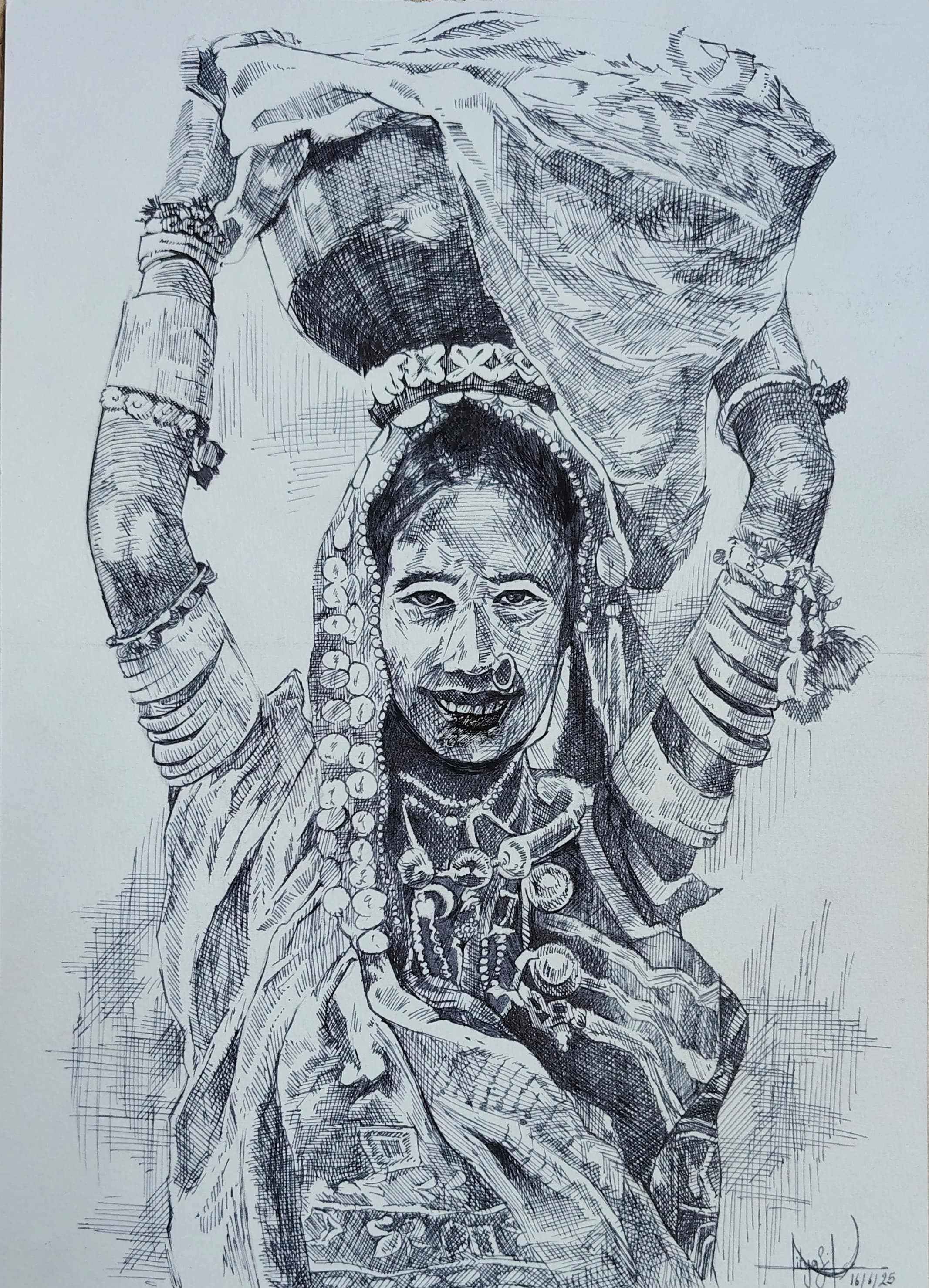 Hatching with Pen - Village Lady