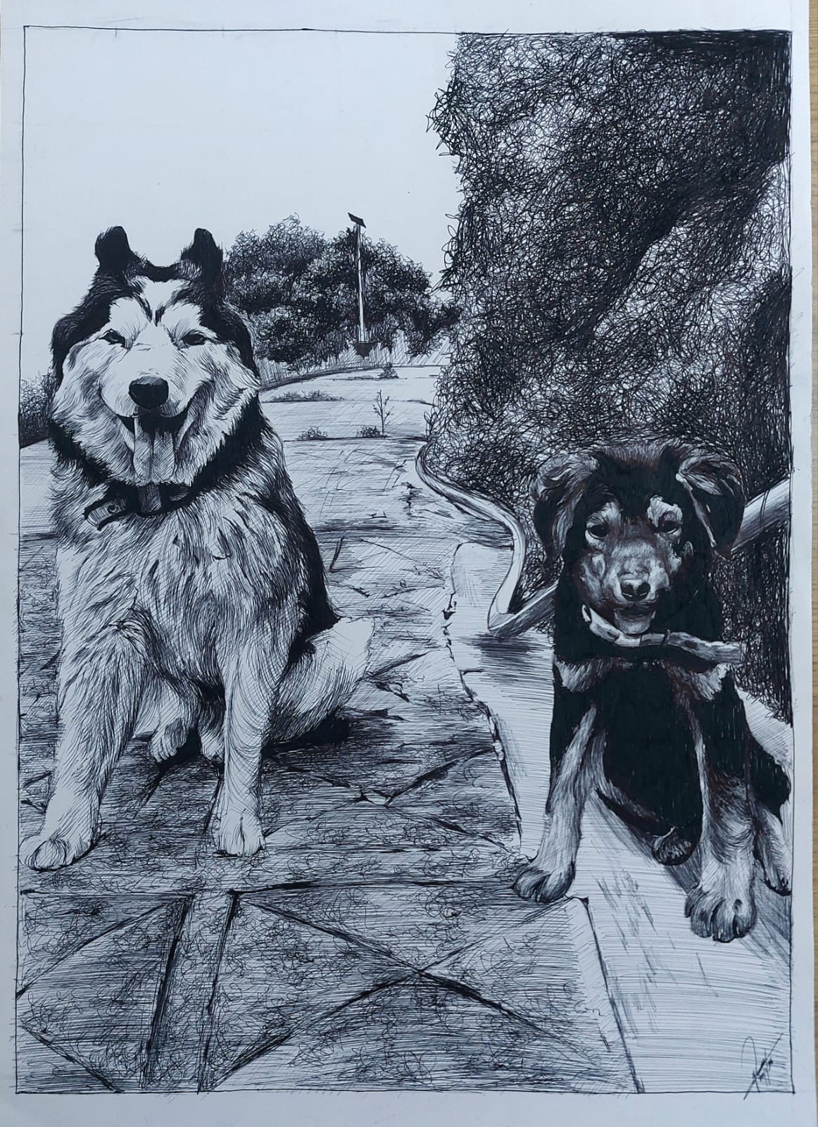 Pen Sketch - Loving Pets